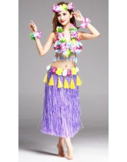 Hula Skørt Hawaii Kostume til Kvinder Lilla Sæt 80cm