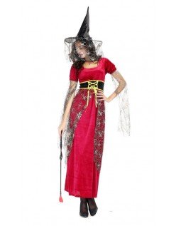 Halloween Hekse Kostume Lang Gasbind Rød