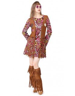 Blomster Voksne Disco Kostume Hippie Kostume Til Kvinder Brun