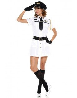 Hvid Stewardess Pilot Kaptajn Kostume