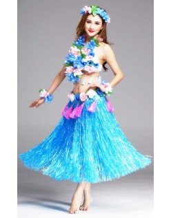 Hula Skørt Hawaii Kostume til Kvinder Blå Sæt 80cm