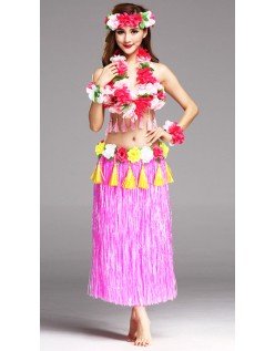 Hula Skørt Hawaii Kostume til Kvinder Lyserød Sæt 80cm